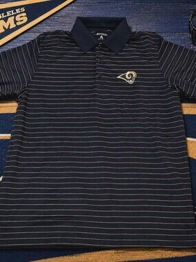 Antigua Los Angeles Rams Polo Shirt Mens Large Navy Blue Striped